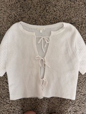 moon & madison Ribbed Tie-Front Short Sleeve Top